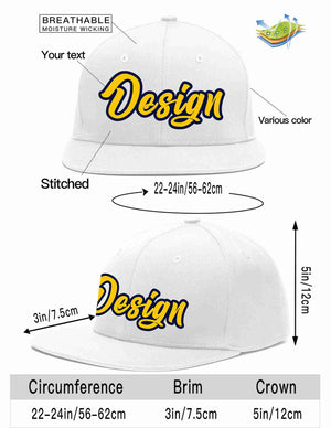 Custom White Gold-Navy Flat Eaves Sport Baseball Cap Design for Men/Women/Youth