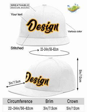 Conception personnalisée de casquette de baseball de sport à avant-toit plat blanc noir-jaune pour hommes/femmes/jeunes