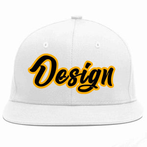 Conception personnalisée de casquette de baseball de sport à avant-toit plat blanc noir-jaune pour hommes/femmes/jeunes