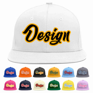 Conception personnalisée de casquette de baseball de sport à avant-toit plat blanc noir-jaune pour hommes/femmes/jeunes