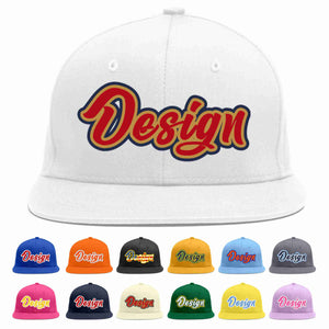 Custom White Red-Old Gold Flat Eaves Sport Baseball Cap Design for Men/Women/Youth