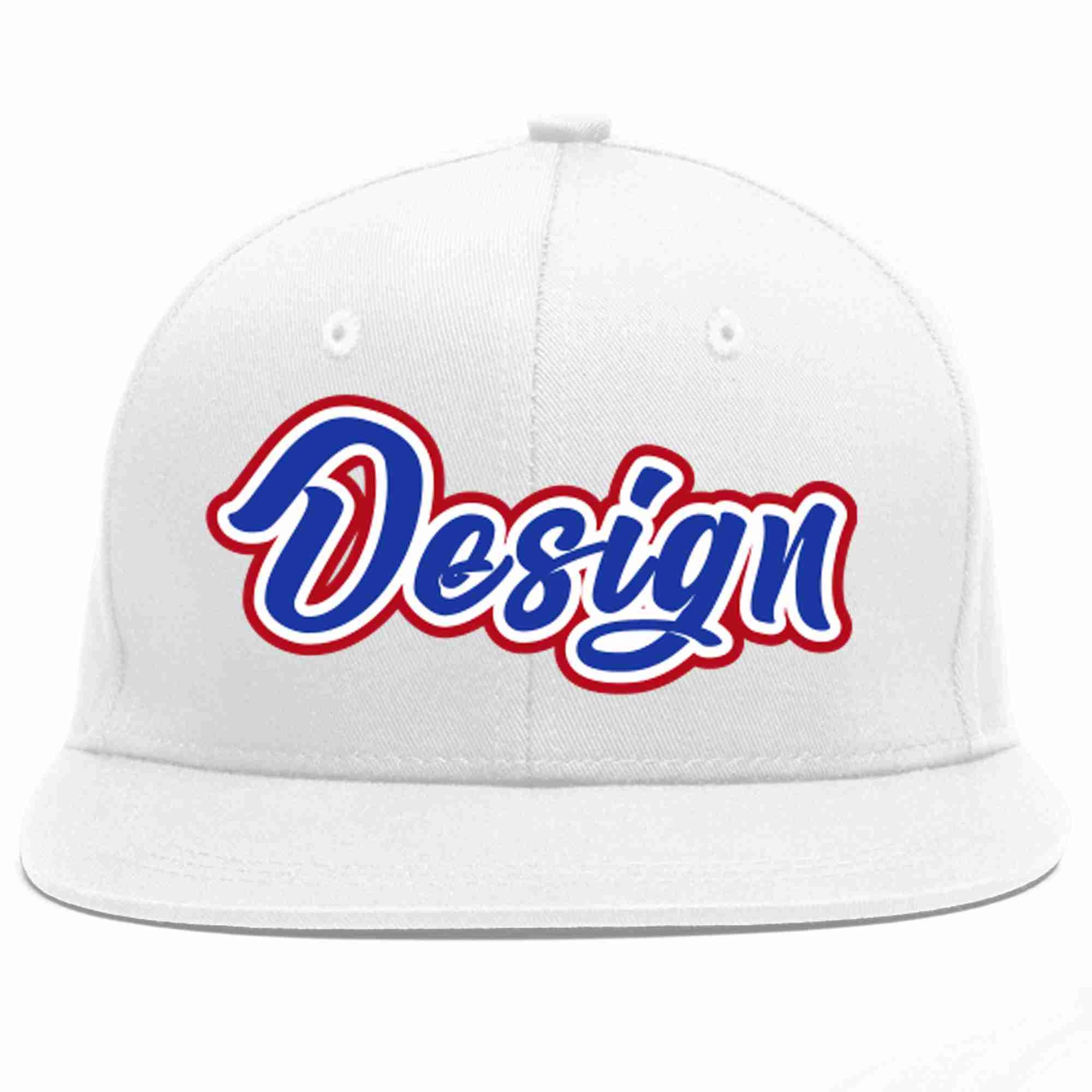 Conception personnalisée de casquette de baseball de sport à avant-toit plat blanc Royal-blanc pour hommes/femmes/jeunes