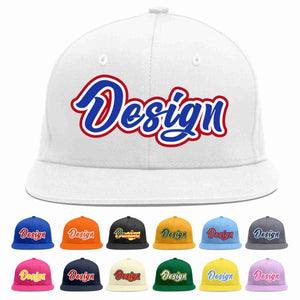 Custom White Royal-White Flat Eaves Sport Baseball Cap Design for Men/Women/Youth