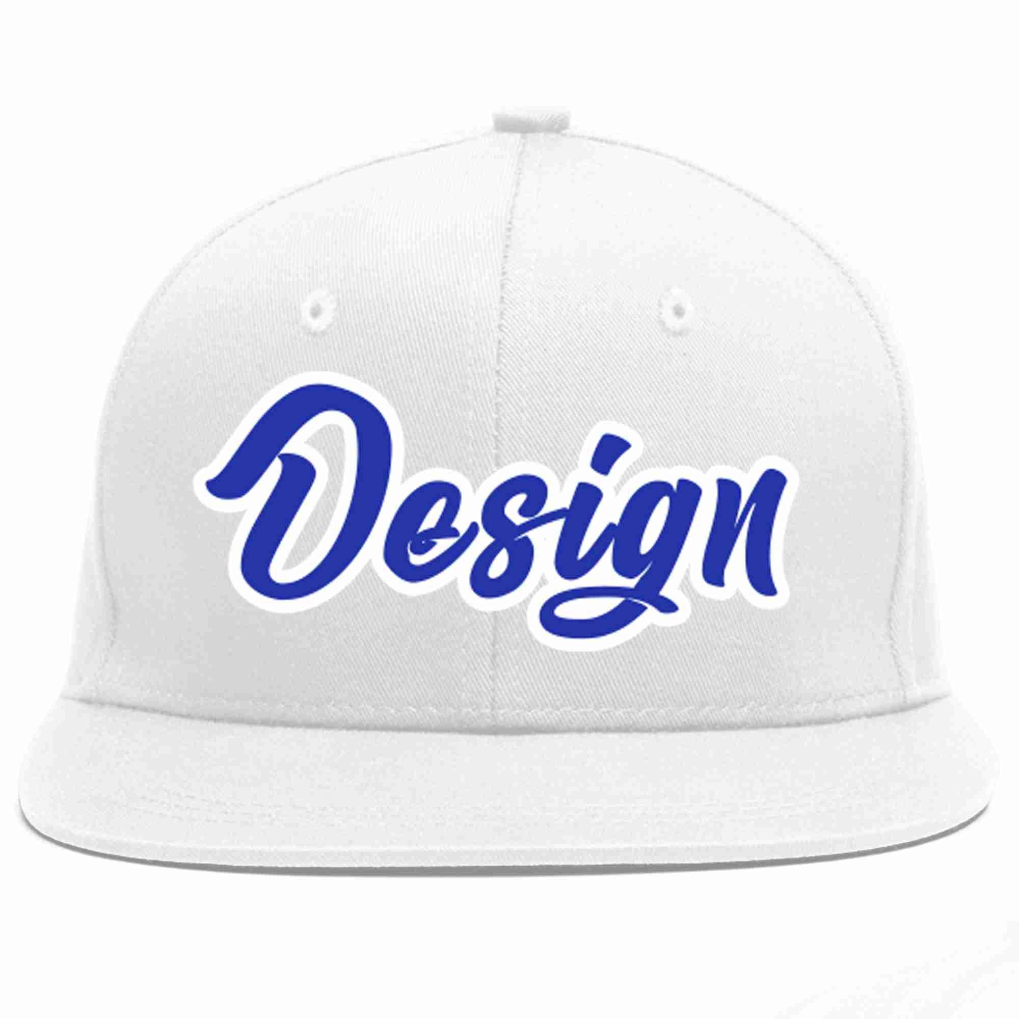 Custom White Royal-White Flat Eaves Sport Baseball Cap Design for Men/Women/Youth