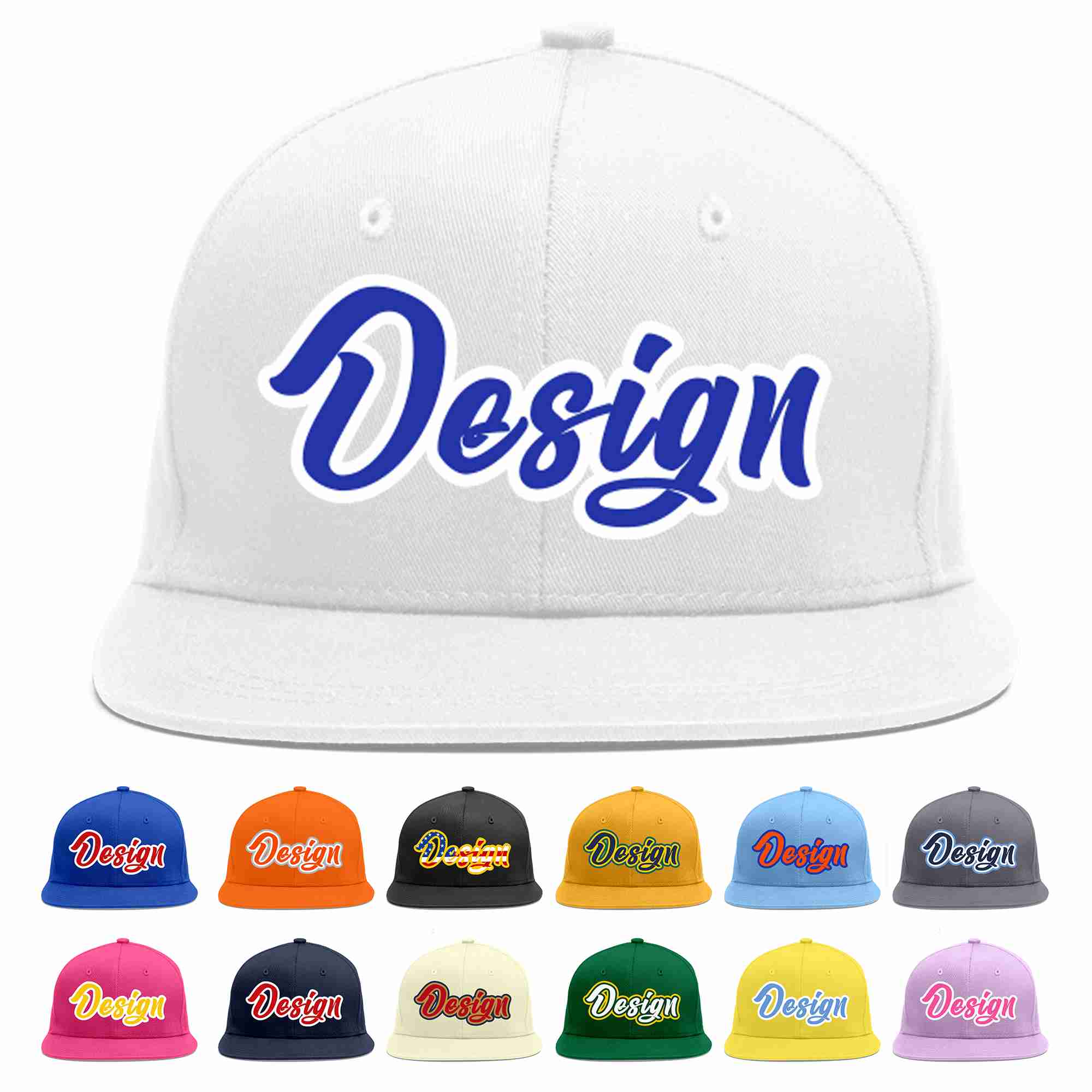 Custom White Royal-White Flat Eaves Sport Baseball Cap Design for Men/Women/Youth