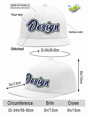 Custom White Navy-White Flat Eaves Sport Baseball Cap Design for Men/Women/Youth