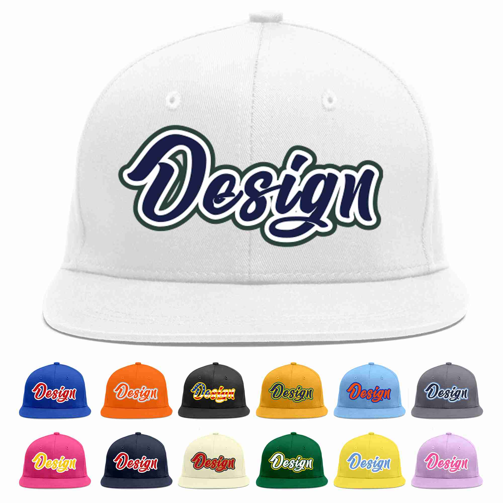 Custom White Navy-White Flat Eaves Sport Baseball Cap Design for Men/Women/Youth