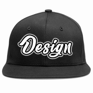 Custom Black White-Black Flat Eaves Sport Baseball Cap Design for Men/Women/Youth