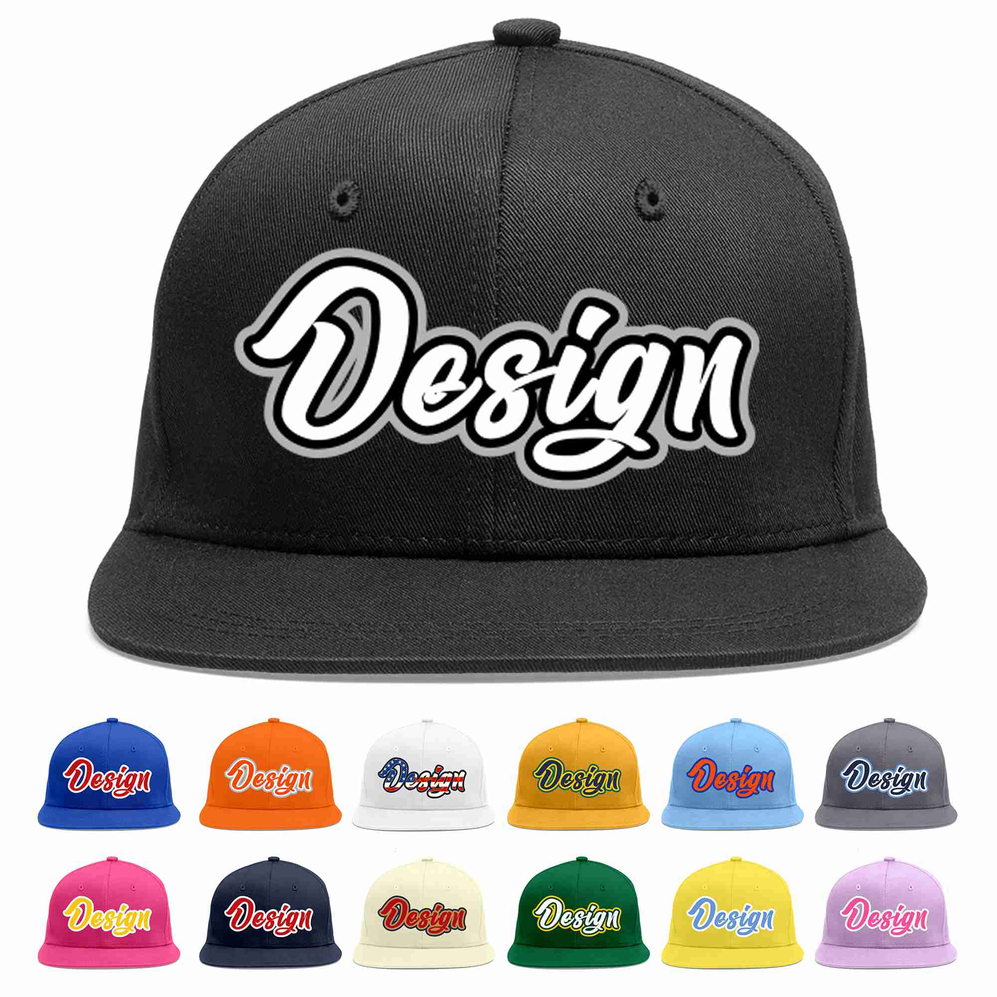 Custom Black White-Black Flat Eaves Sport Baseball Cap Design for Men/Women/Youth