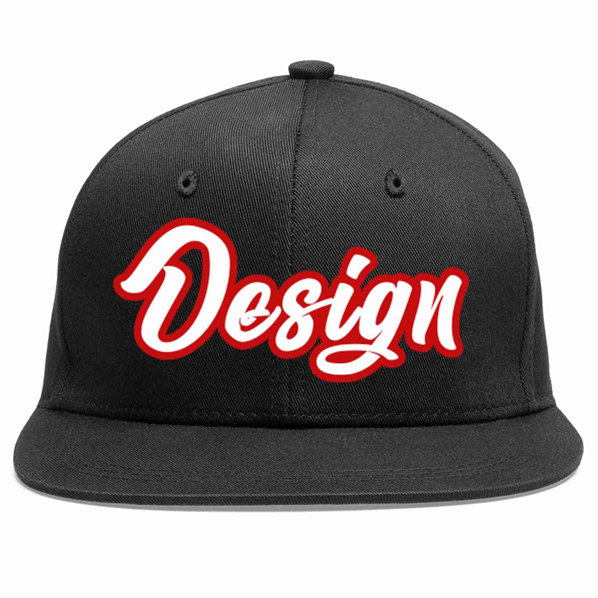 Conception personnalisée de casquette de baseball de sport à avant-toit plat noir blanc-rouge pour hommes/femmes/jeunes