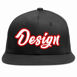 Custom Black White-Red Flat Eaves Sport Baseball Cap Design for Men/Women/Youth