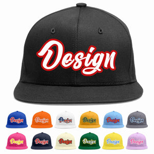 Custom Black White-Red Flat Eaves Sport Baseball Cap Design for Men/Women/Youth