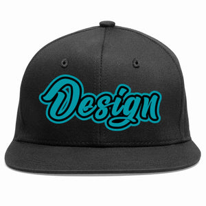 Custom Black Aqua-Black Flat Eaves Sport Baseball Cap Design for Men/Women/Youth