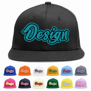 Custom Black Aqua-Black Flat Eaves Sport Baseball Cap Design for Men/Women/Youth