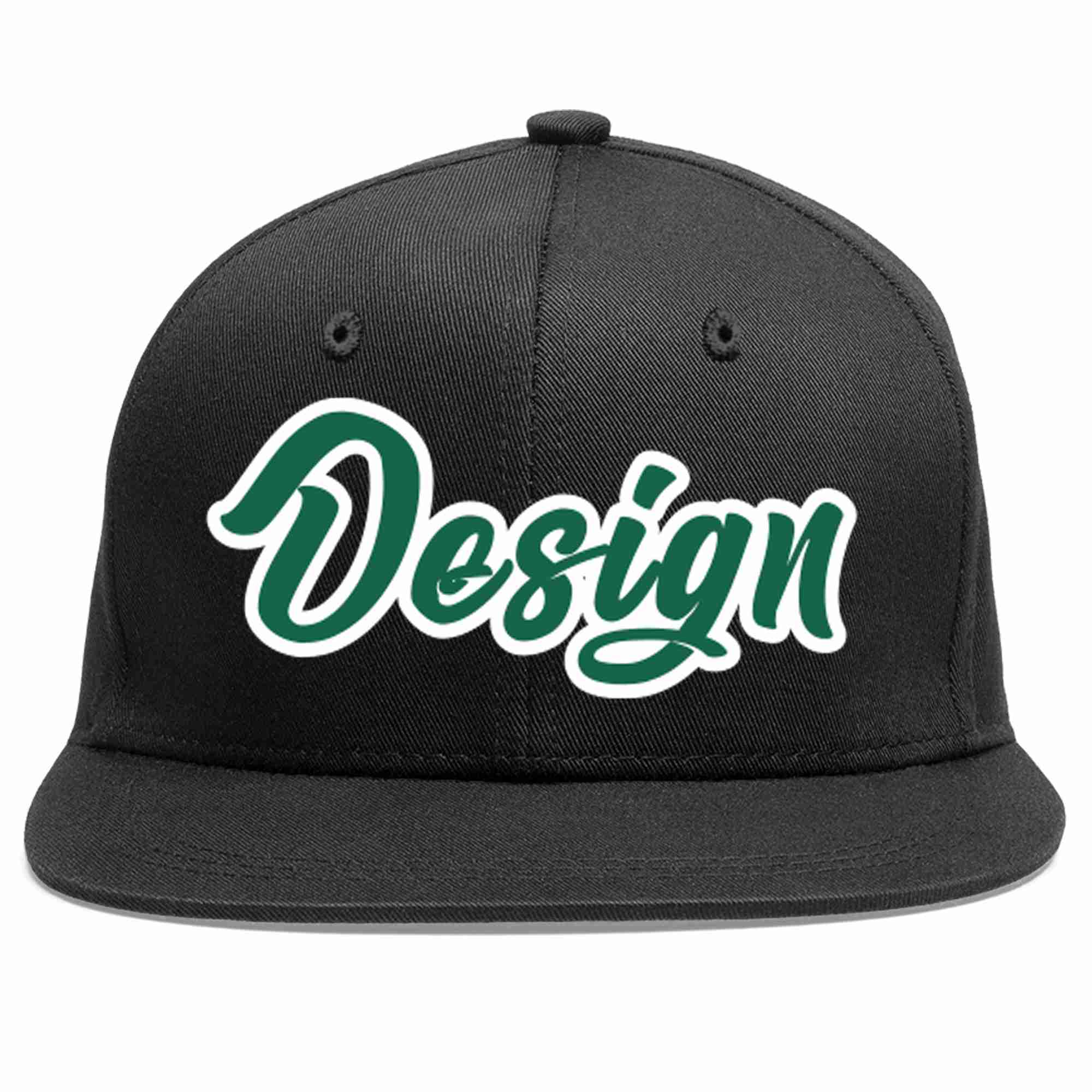 Custom Black Kelly Green-White Flat Eaves Sport Baseball Cap Design for Men/Women/Youth