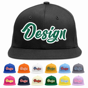 Casquette de baseball personnalisée noire Kelly vert-blanc avec avant-toit plat pour hommes/femmes/jeunes