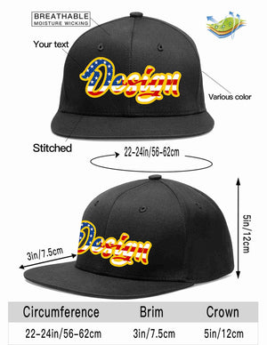 Custom Black Vintage?USA?Flag-Gold Flat Eaves Sport Baseball Cap Design for Men/Women/Youth