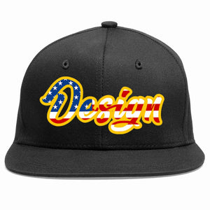 Custom Black Vintage?USA?Flag-Gold Flat Eaves Sport Baseball Cap Design for Men/Women/Youth