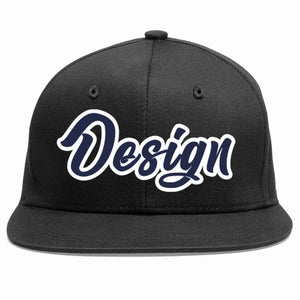 Conception personnalisée de casquette de baseball de sport à avant-toit plat noir marine-blanc pour hommes/femmes/jeunes