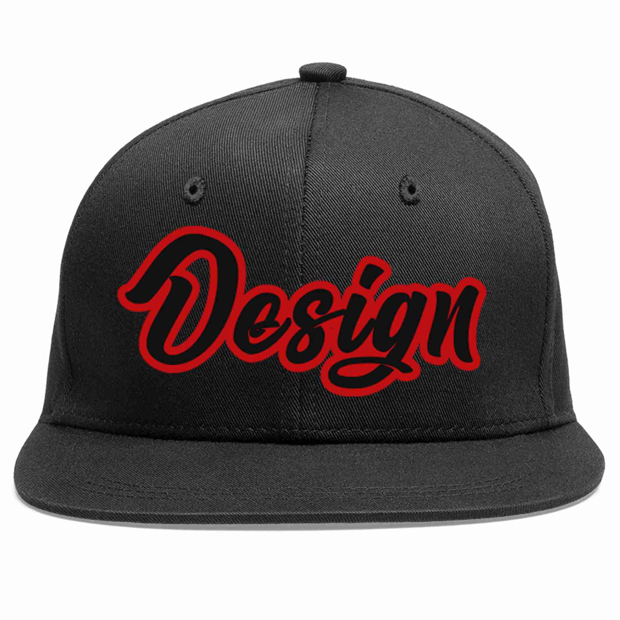 Conception personnalisée de casquette de baseball de sport à avant-toit plat noir noir-rouge pour hommes/femmes/jeunes