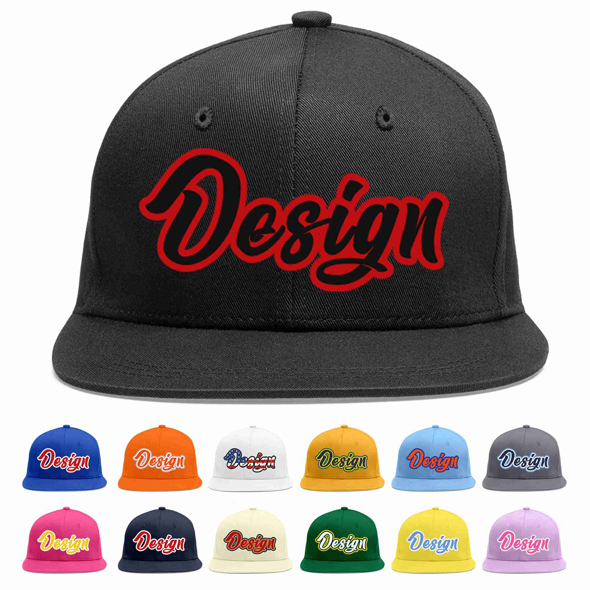 Custom Black Black-Red Flat Eaves Sport Baseball Cap Design for Men/Women/Youth