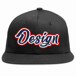 Custom Black Navy-White Flat Eaves Sport Baseball Cap Design for Men/Women/Youth