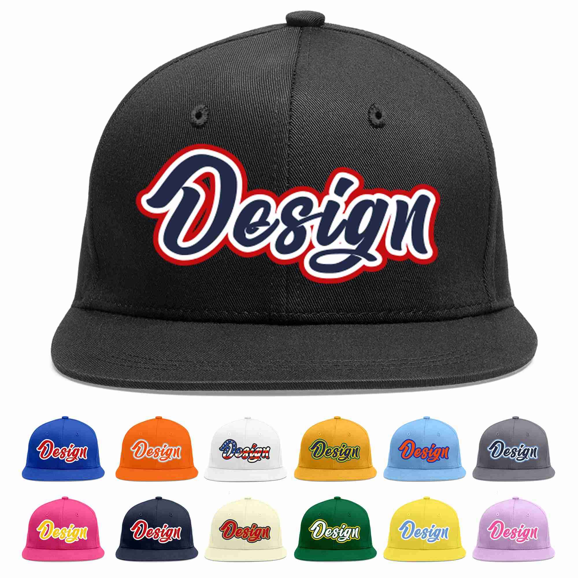 Custom Black Navy-White Flat Eaves Sport Baseball Cap Design for Men/Women/Youth