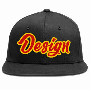 Conception personnalisée de casquette de baseball de sport à avant-toit plat noir rouge-jaune pour hommes/femmes/jeunes