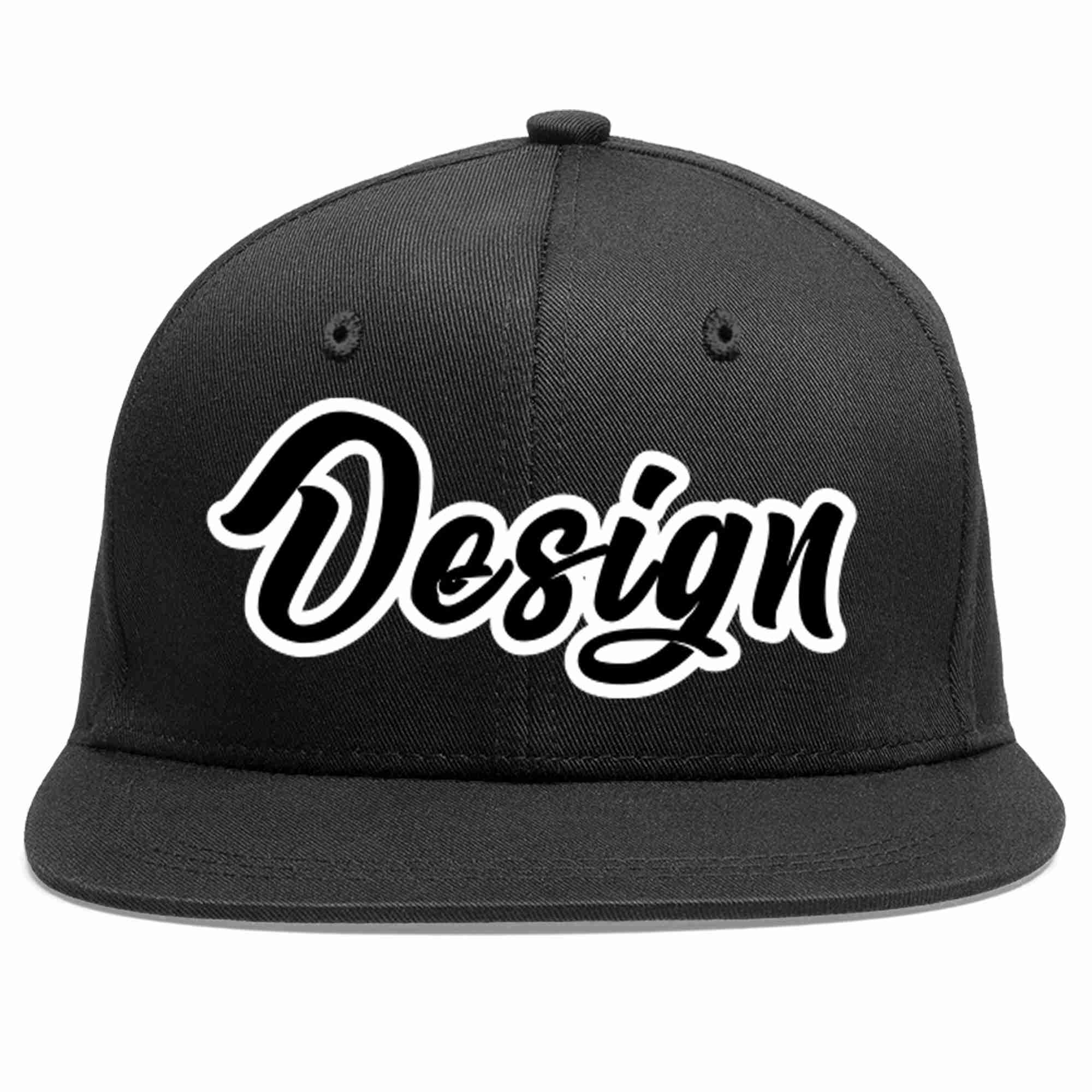 Conception personnalisée de casquette de baseball de sport à avant-toit plat noir noir-blanc pour hommes/femmes/jeunes