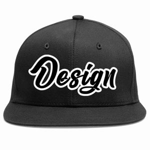 Custom Black Black-White Flat Eaves Sport Baseball Cap Design for Men/Women/Youth