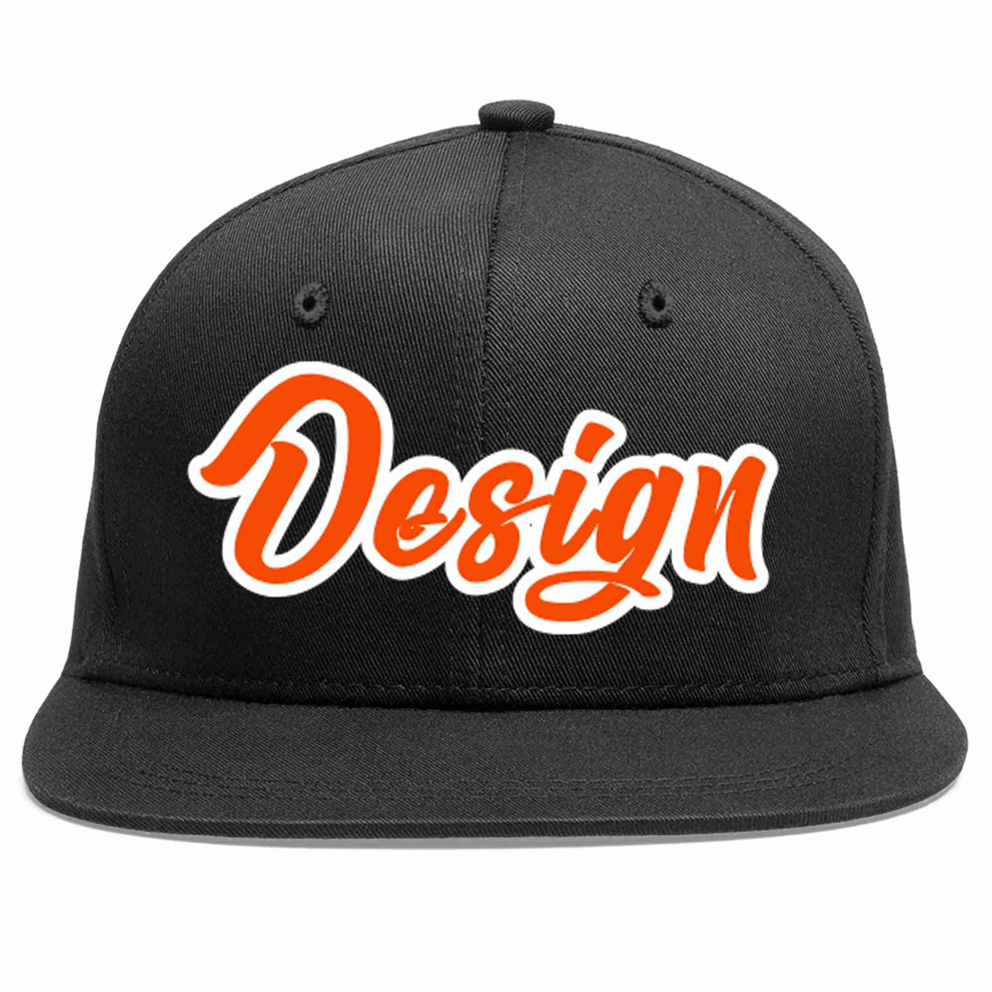 Custom Black Orange-White Flat Eaves Sport Baseball Cap Design for Men/Women/Youth