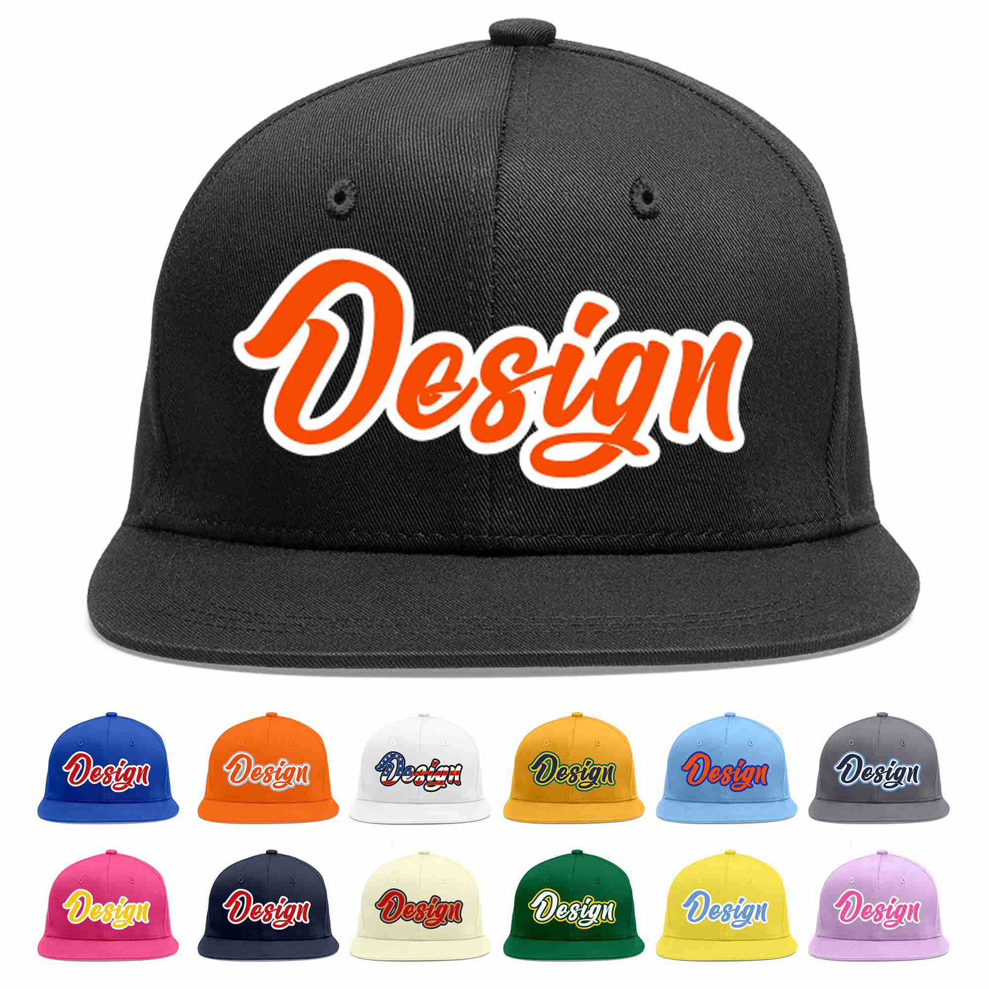 Custom Black Orange-White Flat Eaves Sport Baseball Cap Design for Men/Women/Youth