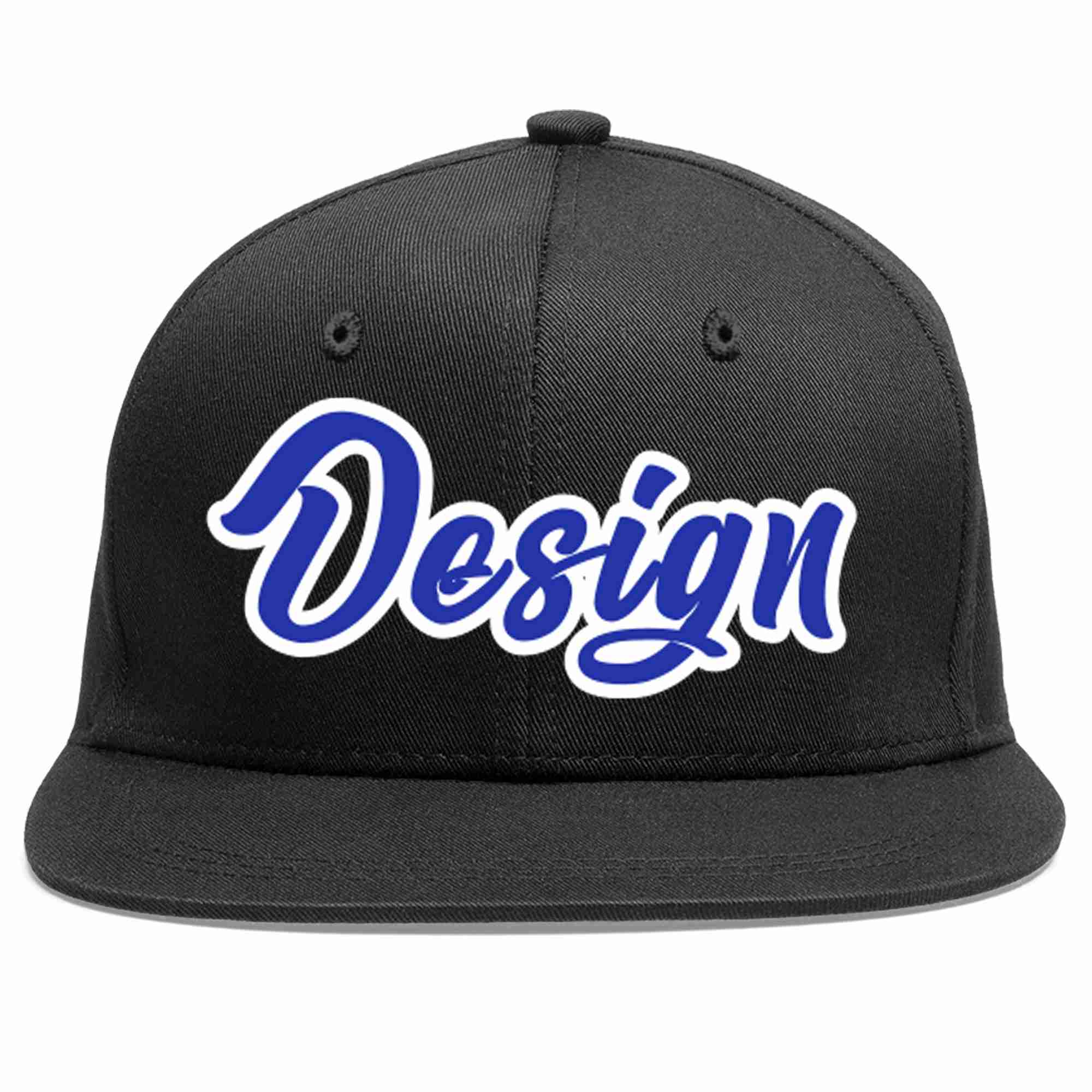 Custom Black Royal-White Flat Eaves Sport Baseball Cap Design for Men/Women/Youth