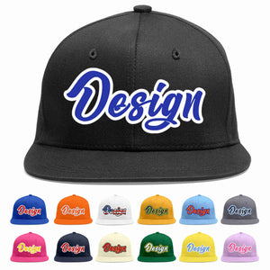 Custom Black Royal-White Flat Eaves Sport Baseball Cap Design for Men/Women/Youth