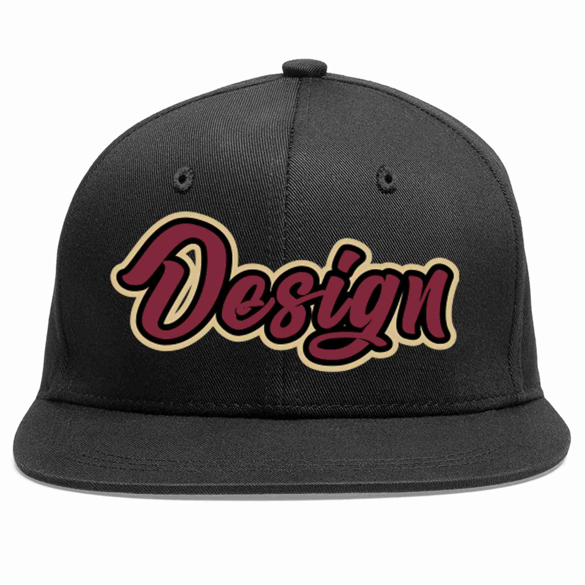 Custom Black Crimson-Black Flat Eaves Sport Baseball Cap Design for Men/Women/Youth