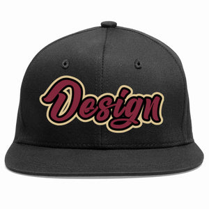 Conception personnalisée de casquette de baseball de sport à avant-toit plat noir cramoisi-noir pour hommes/femmes/jeunes