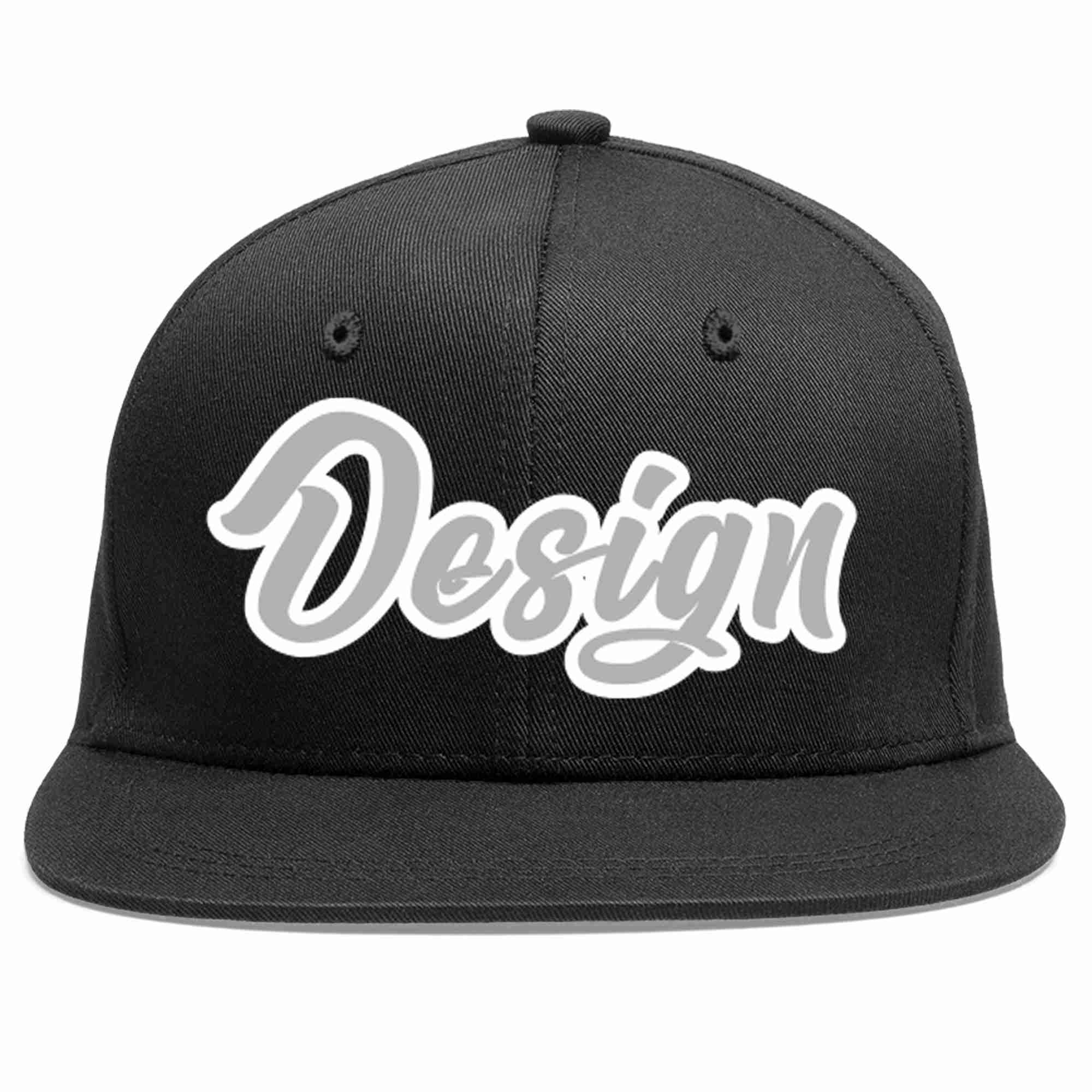 Conception personnalisée de casquette de baseball de sport à avant-toit plat noir gris-blanc pour hommes/femmes/jeunes