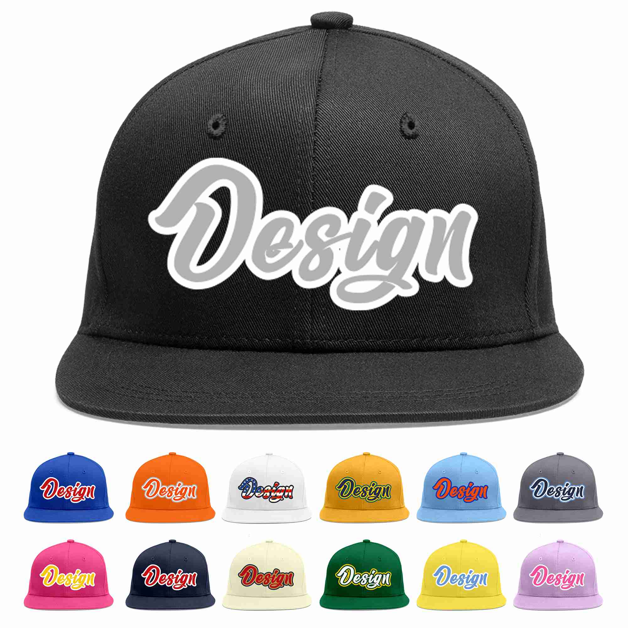 Custom Black Gray-White Flat Eaves Sport Baseball Cap Design for Men/Women/Youth