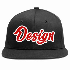 Conception personnalisée de casquette de baseball de sport à avant-toit plat noir rouge-blanc pour hommes/femmes/jeunes