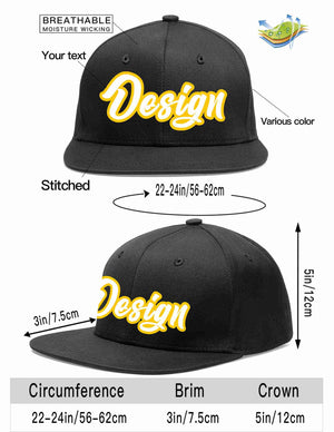 Custom Black White-Gold Flat Eaves Sport Baseball Cap Design for Men/Women/Youth