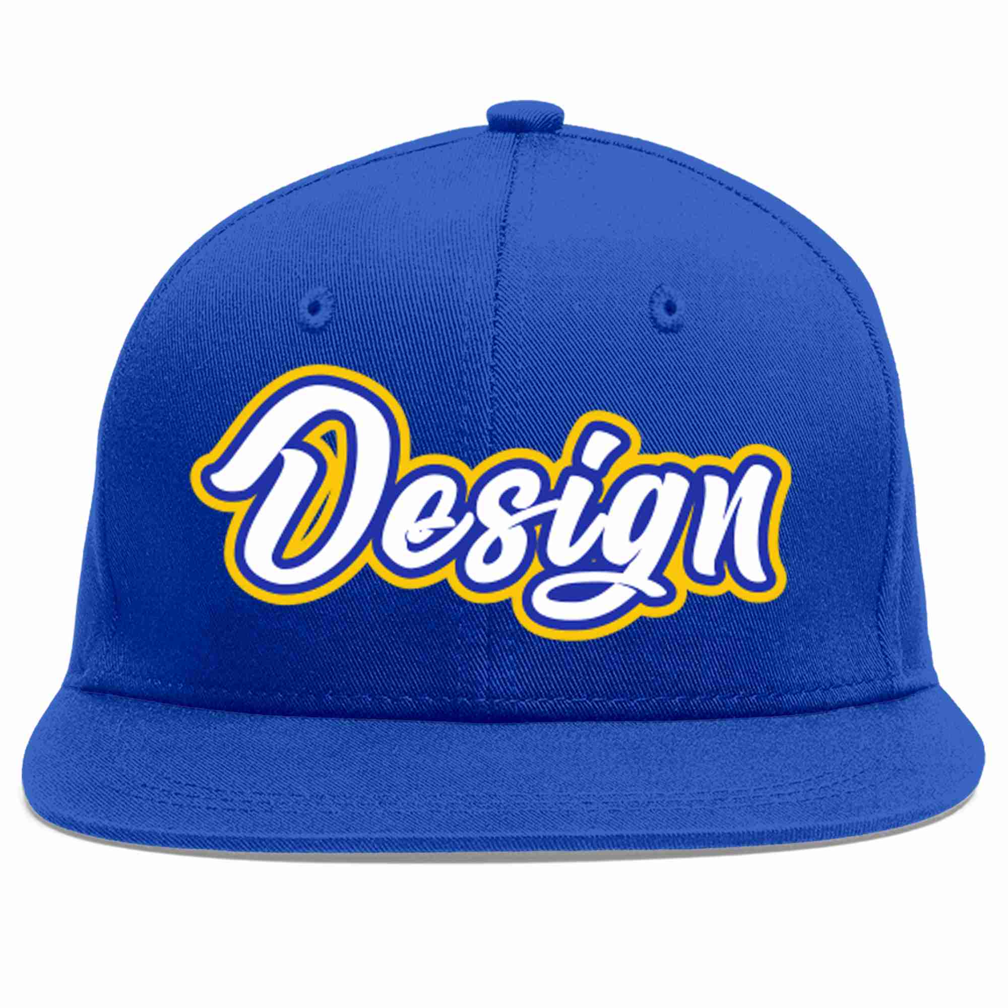 Conception personnalisée de casquette de baseball de sport Royal White-Royal Flat Eaves pour hommes/femmes/jeunes