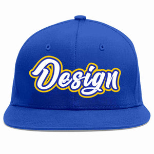 Custom Royal White-Royal Flat Eaves Sport Baseball Cap Design for Men/Women/Youth