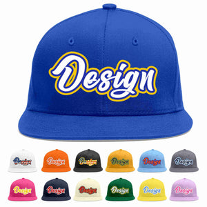 Custom Royal White-Royal Flat Eaves Sport Baseball Cap Design for Men/Women/Youth