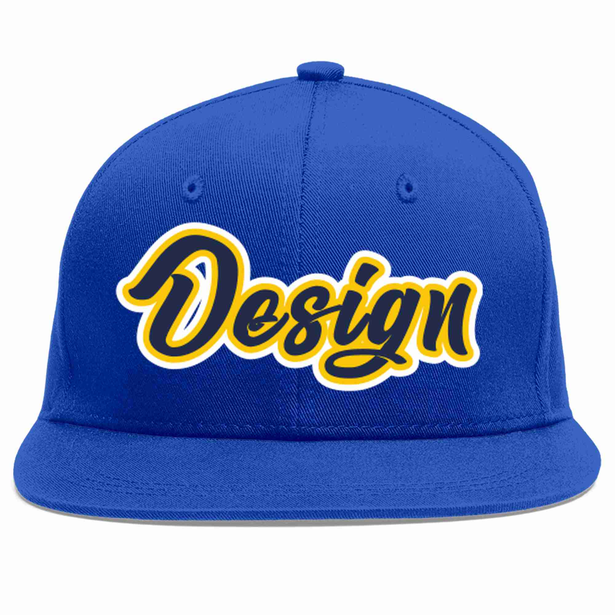 Casquette de baseball personnalisée Royal Navy-Gold Flat Eaves Sport pour hommes/femmes/jeunes