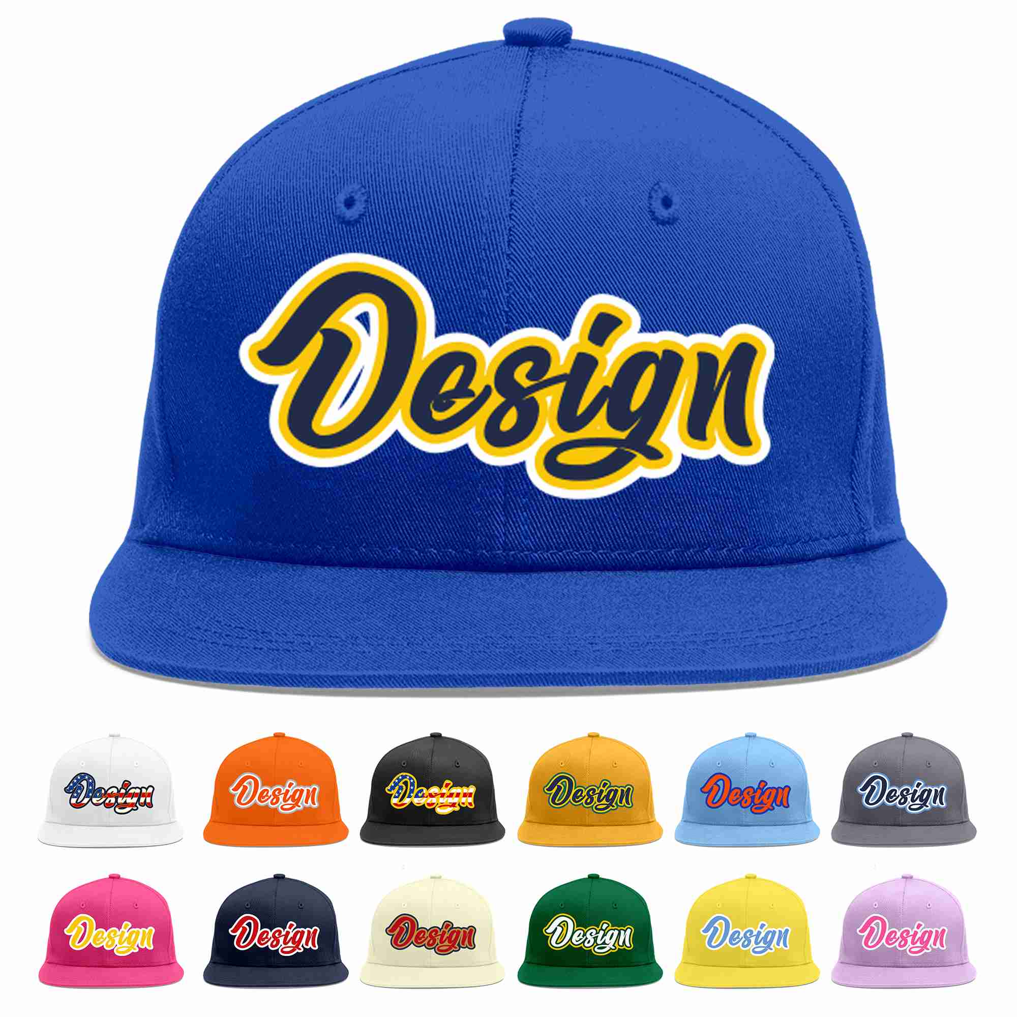 Casquette de baseball personnalisée Royal Navy-Gold Flat Eaves Sport pour hommes/femmes/jeunes