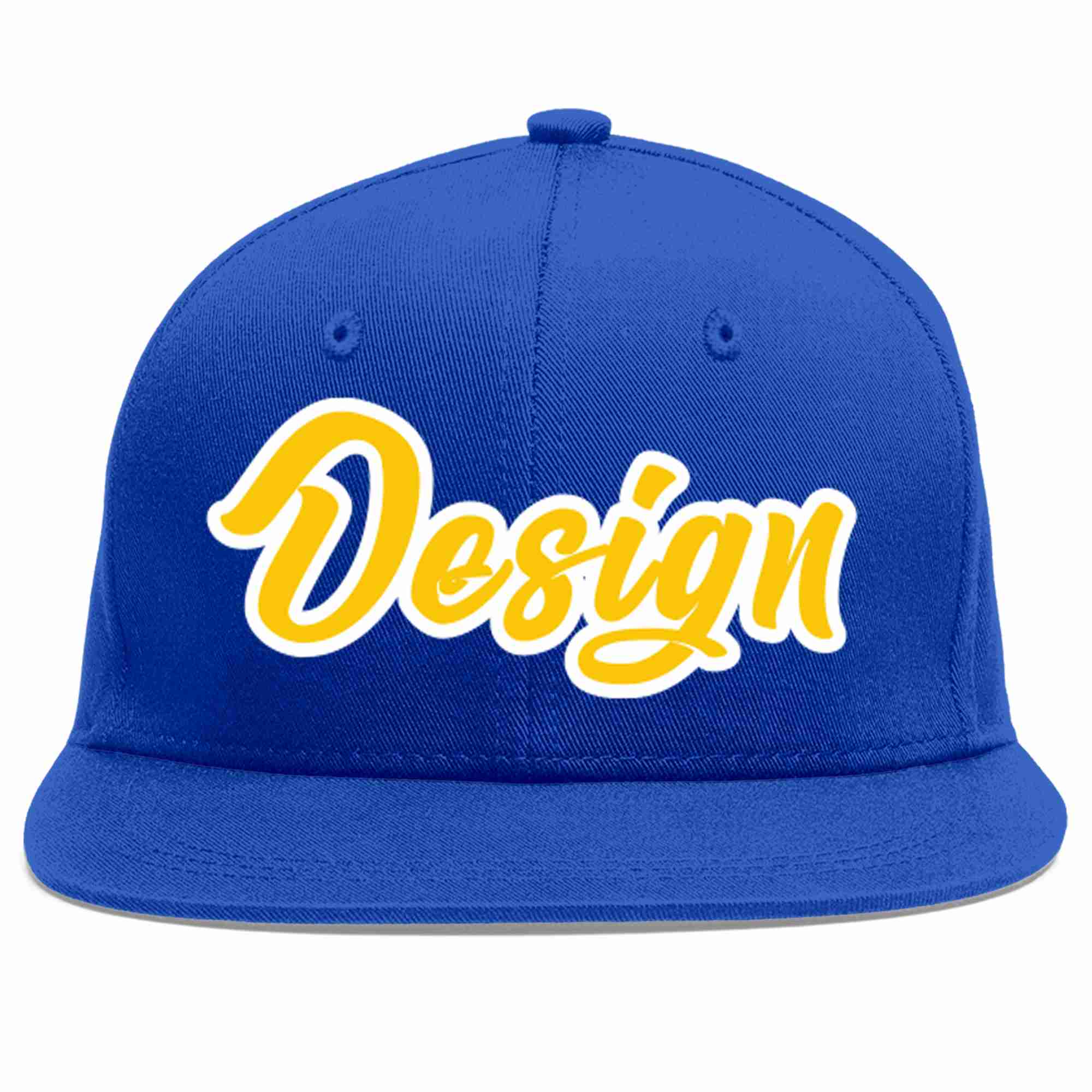 Casquette de baseball personnalisée Royal Gold-White Flat Eaves Sport pour hommes/femmes/jeunes