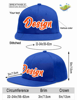 Custom Royal Orange-White Flat Eaves Sport Baseball Cap Design for Men/Women/Youth