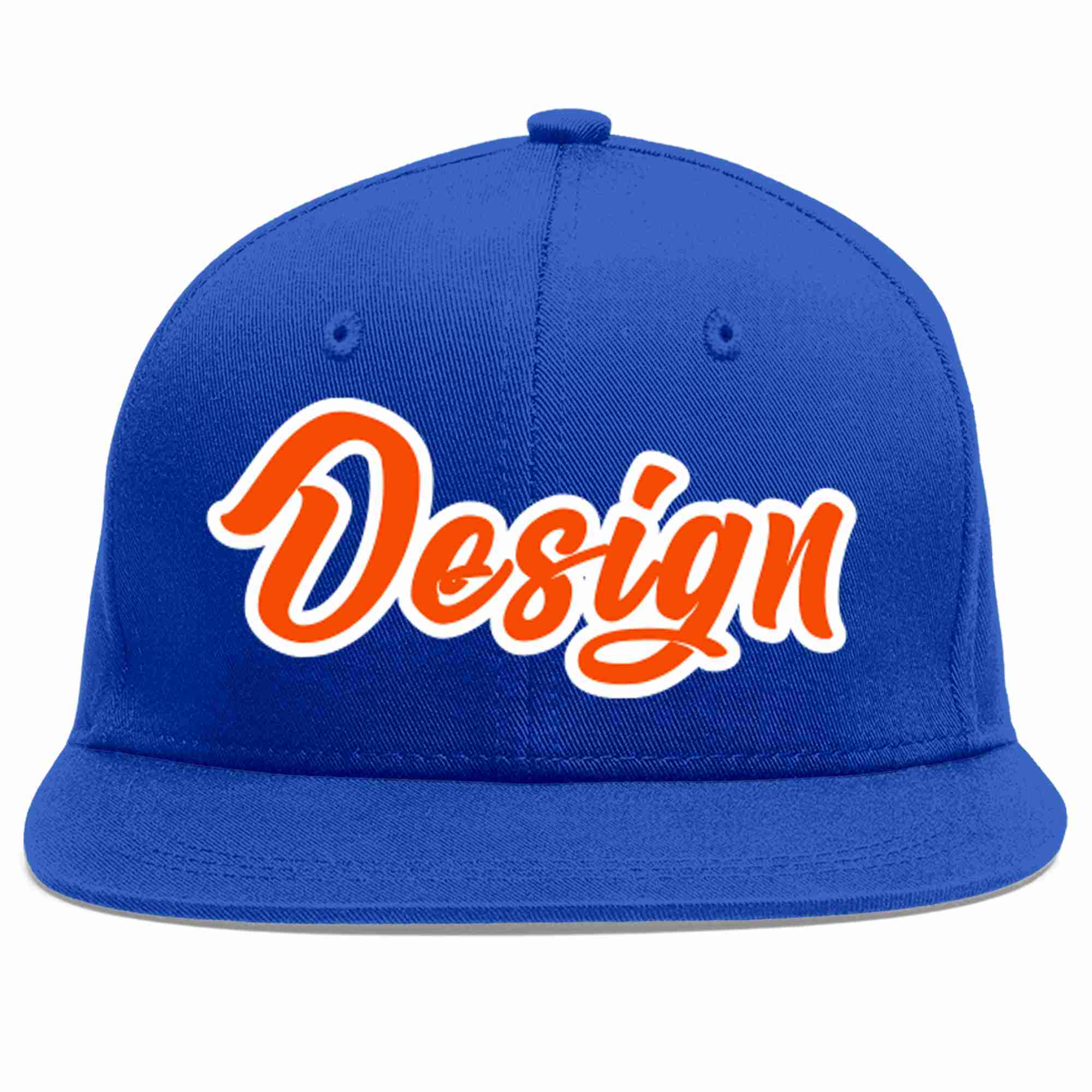 Casquette de baseball personnalisée Royal Orange-White Flat Eaves Sport pour hommes/femmes/jeunes