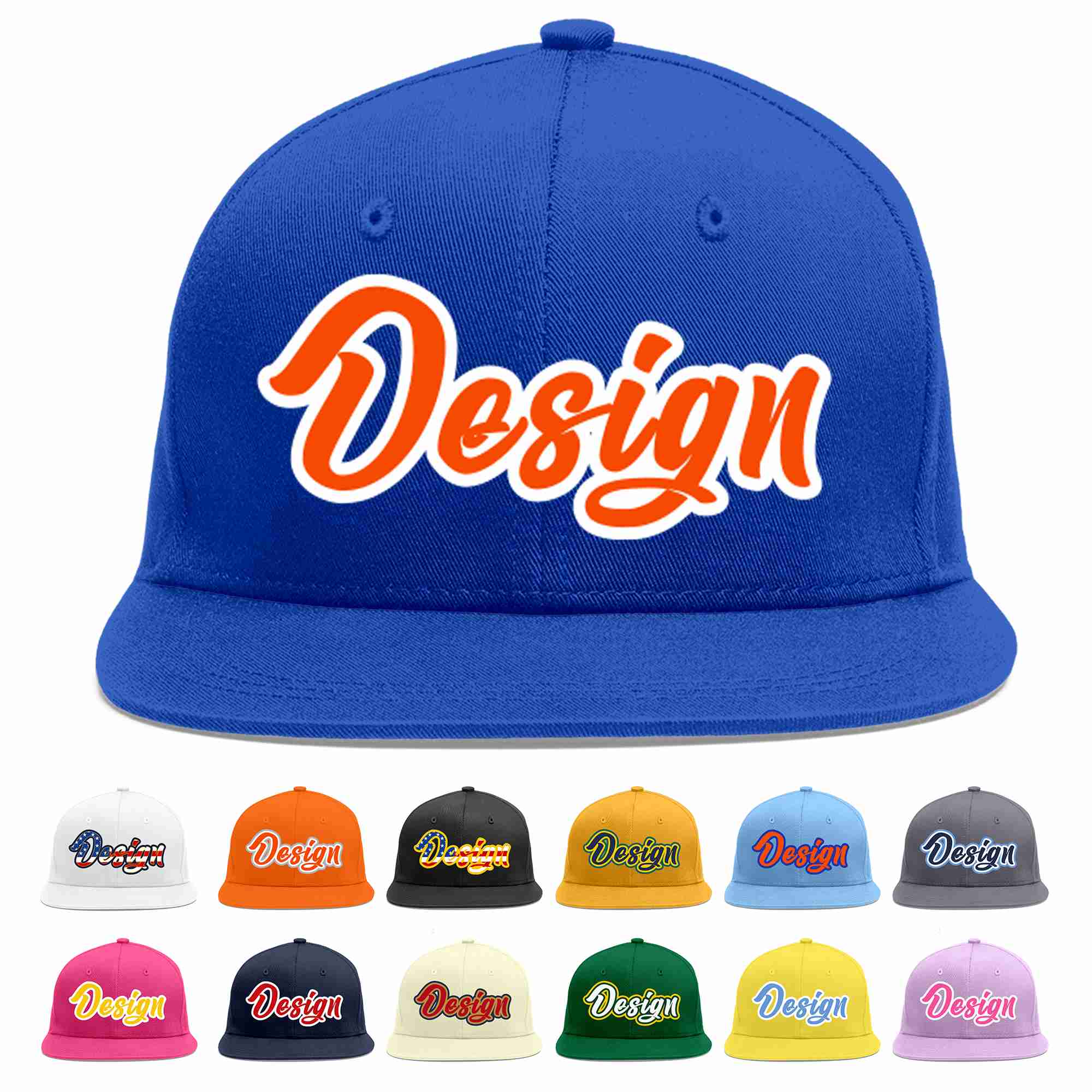 Casquette de baseball personnalisée Royal Orange-White Flat Eaves Sport pour hommes/femmes/jeunes