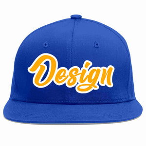 Conception personnalisée de casquette de baseball de sport à avant-toit plat jaune-blanc royal pour hommes/femmes/jeunes